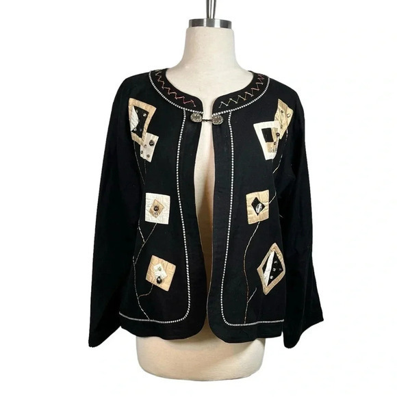 Yak Magik  Fun Funky‎ Embellished Cotton Silk Vintage Jacket Women Size Large - Picture 1 of 12